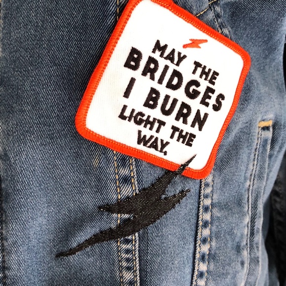 Levis Refurbished Cropped Denim Jacket w/ "may the bridges i burn light the way" - Picture 2 of 7